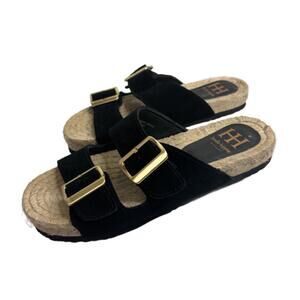 Haute Hippie Women's Sz 7.5 Black Sandals w/ Gold Buckles